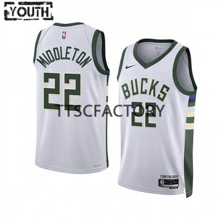 Camiseta Niños NBA Milwaukee Bucks Khris Middleton 22 Nike 2022-23 Association Edition Blanco Swingman